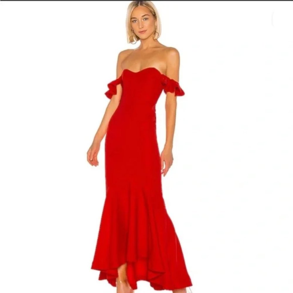 Lovers and Friends Red Sleeveless Off the Shoulder Cocktail Gown